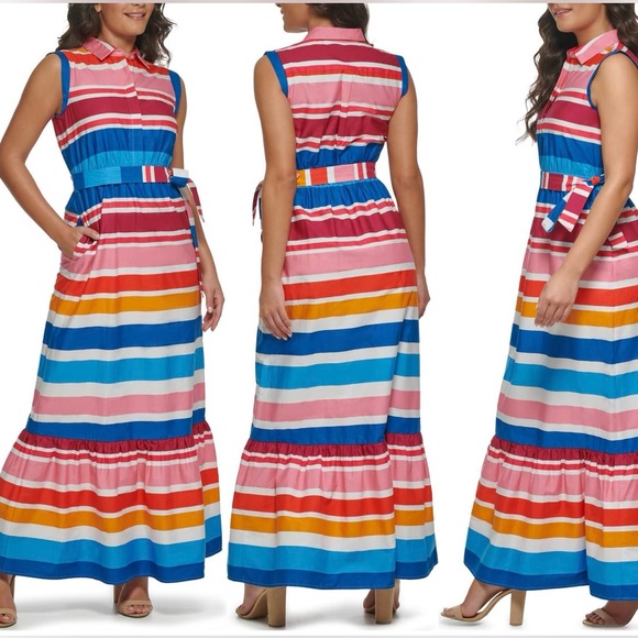 Kensie Dresses & Skirts - Kensie Multi-Stripe Printed Cotton
Maxi Dress
